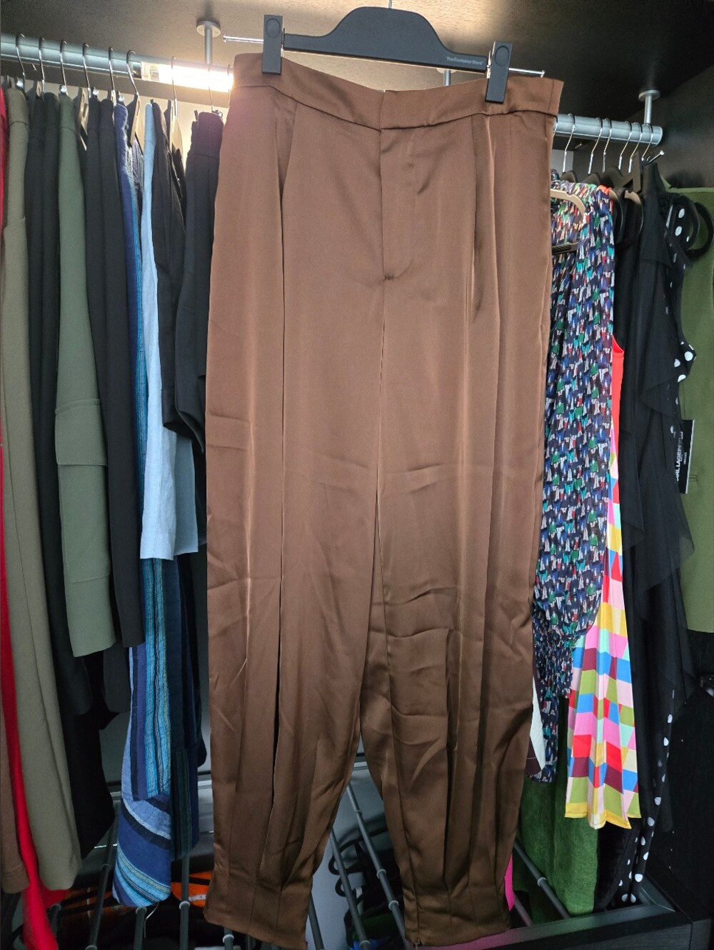 Avec Les Filles Satin Wide-Leg Pants — Brown
